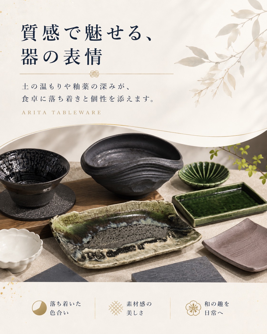 質感で魅せる器の表情 黒釉・緑釉の器