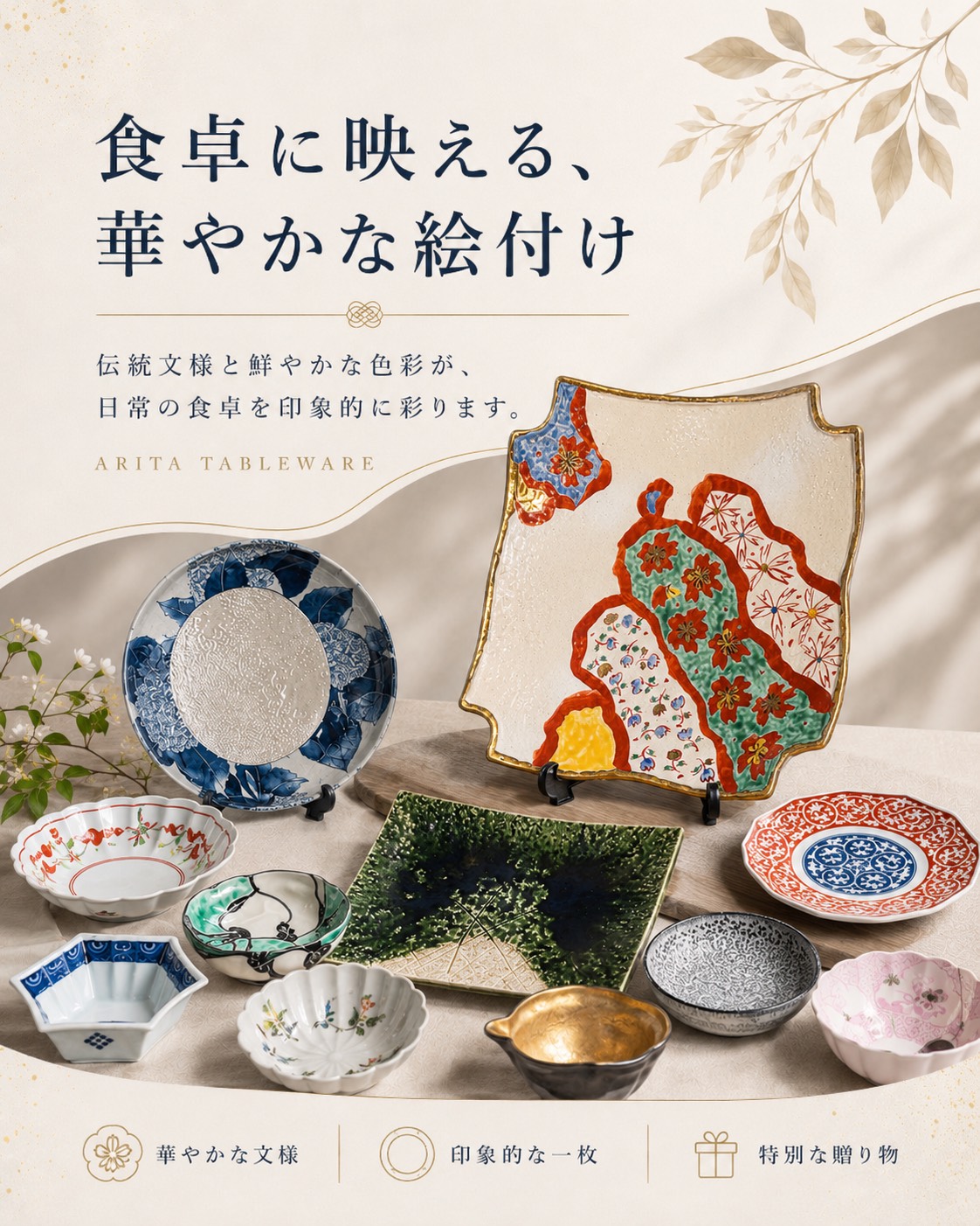 食卓に映える華やかな絵付け